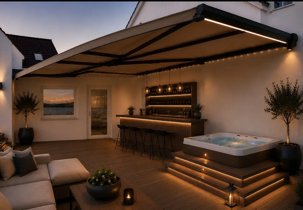 AI-konceptvisualisering af terrasse og udeareal